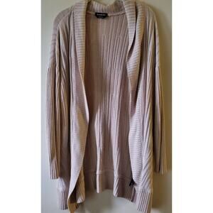BeBe Size L Cardigan Open Shawl Collar Beige Mid Length Tight Knit
